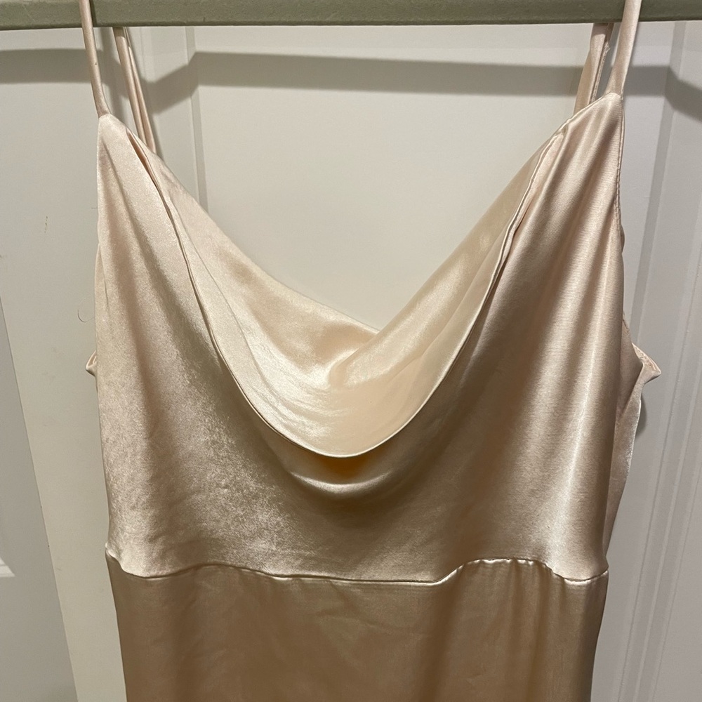Lulus XS Moment in the Spotlight Champagne Satin Cowl Neck Dress - Picture 9 of 11